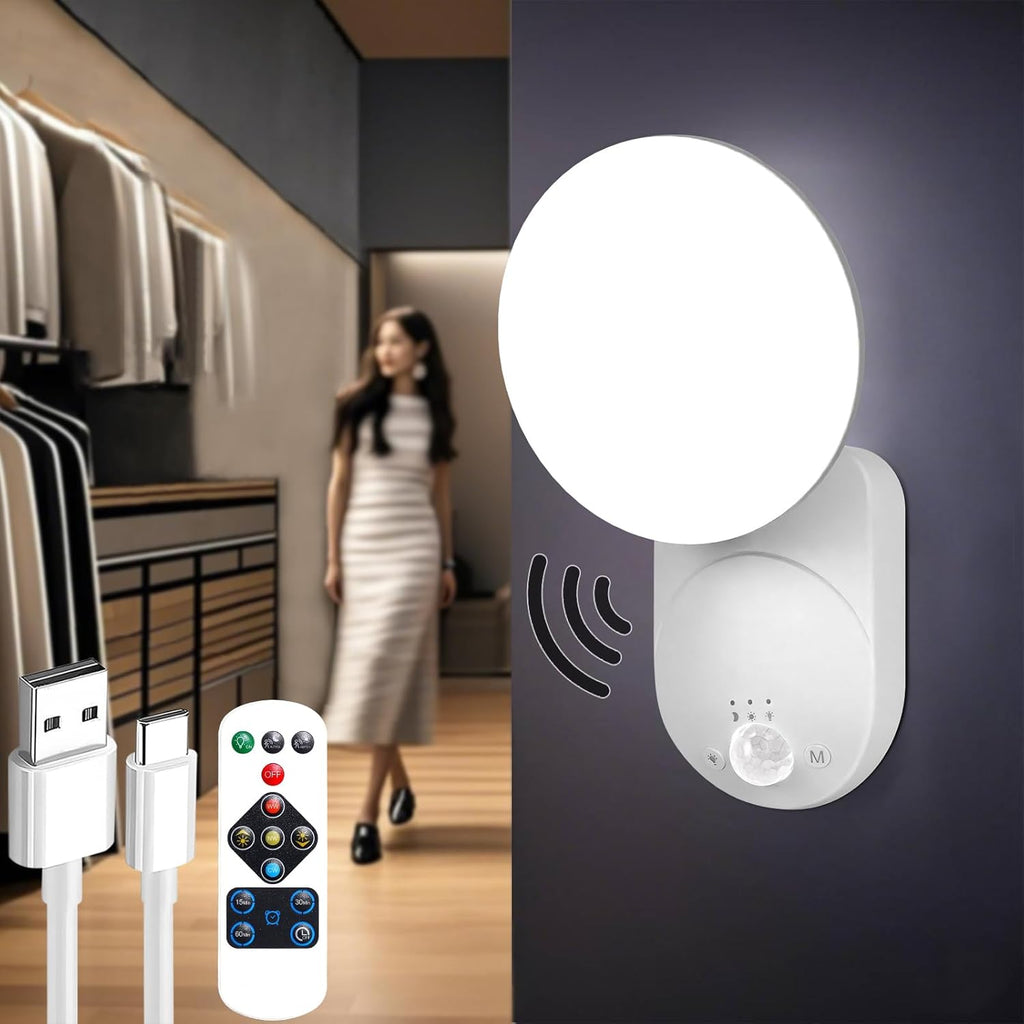 Rechargeable Motion Sensor Wall Light with Remote - Wireless Battery Operated Closet Lights Motion Sensored, Magnetic Wall Sconce for Closet Hallway Porch Garage Stairs