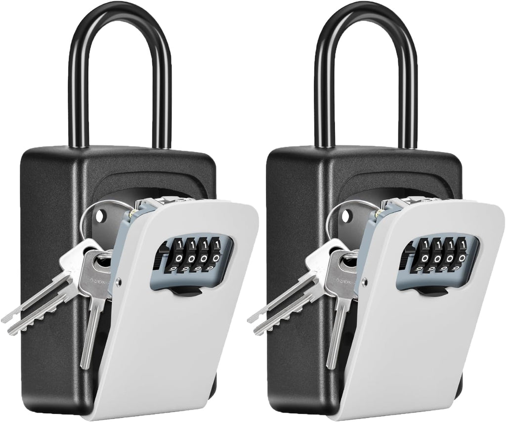 Portable Key Lock Box, Upgrade Clearly Visible Numbers, Lock Box Wall Mounted for House Key, 5 Key Capacity, Weatherproof Resettable Code (2 Pack, Gray)