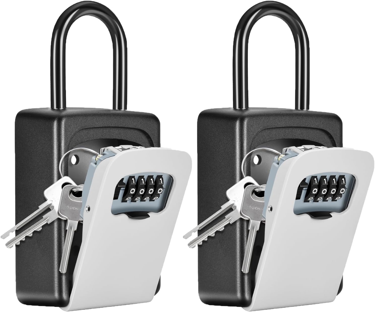 Portable Key Lock Box, Upgrade Clearly Visible Numbers, Lock Box Wall Mounted for House Key, 5 Key Capacity, Weatherproof Resettable Code (2 Pack, Gray)