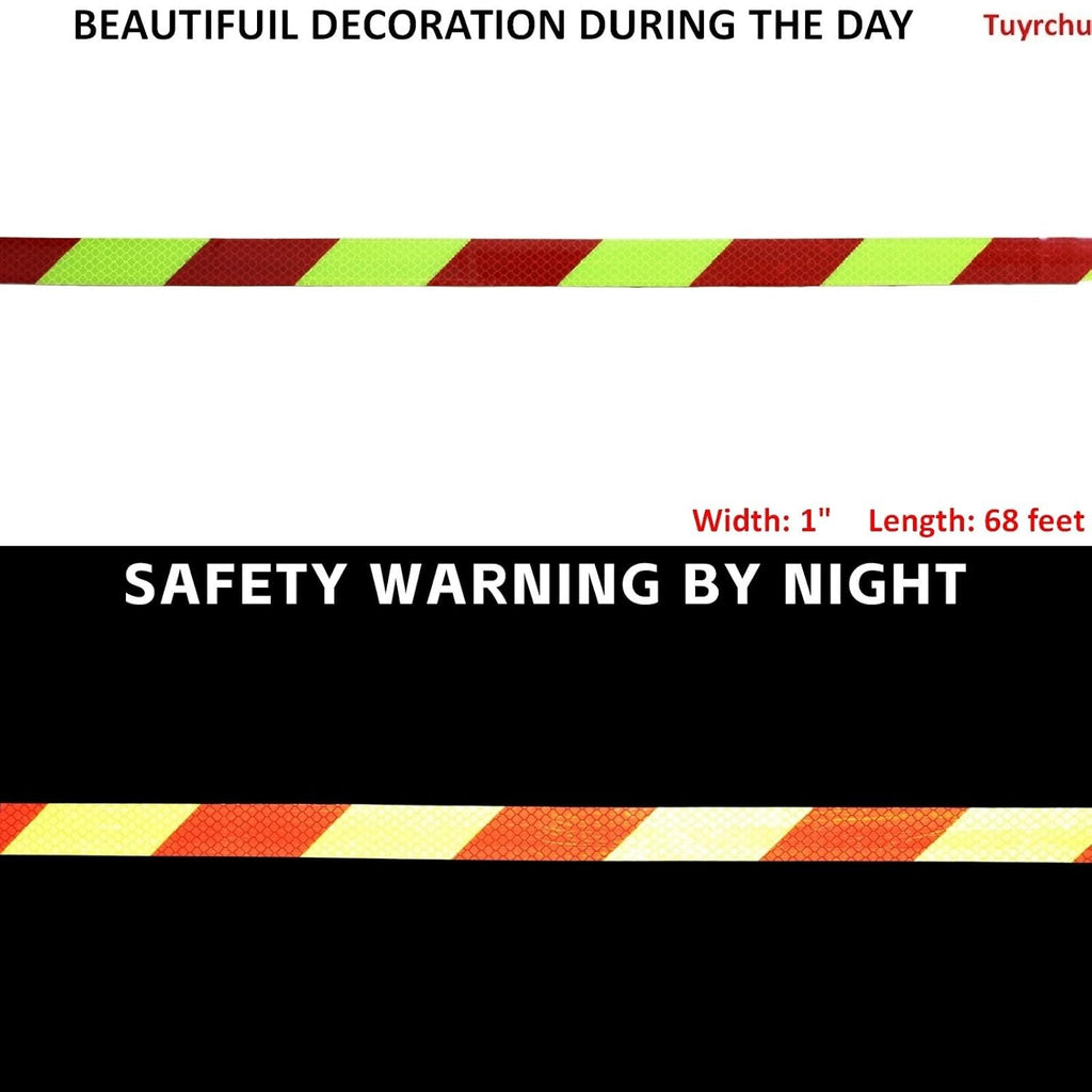 Non Fading Reflective Tape Outdoor Waterproof 1 inch Wide, High Visibility Warning Industrial Marking Tape, Safety Stickers (68 feet)