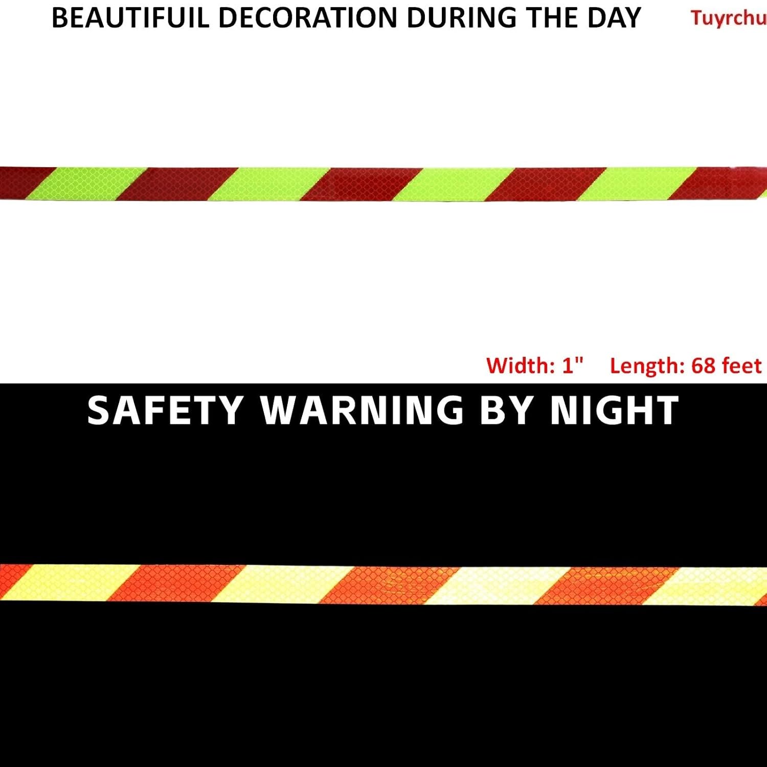 Non Fading Reflective Tape Outdoor Waterproof 1 inch Wide, High Visibility Warning Industrial Marking Tape, Safety Stickers (68 feet)