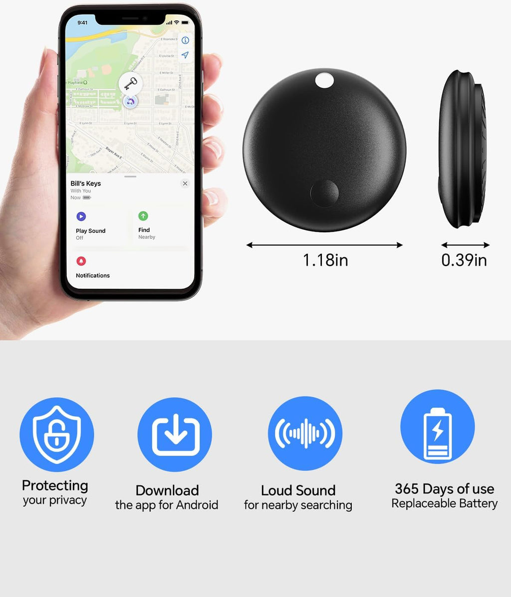 Air Tracker Tag, IP67 Waterproof Bluetooth Tracker, Keychain Finder, Item Locator forBackpacks, Suitcases and Wallets, Cars, Keys and Cameras (Android Only Black-4)