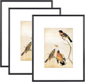 8.5x11 Picture Frame Set of 3, Black Metal Photo Frames with HD Glass, Fits 5x7 with Mat or 8.5x11 without Mat, Wall Hanging and Table Display