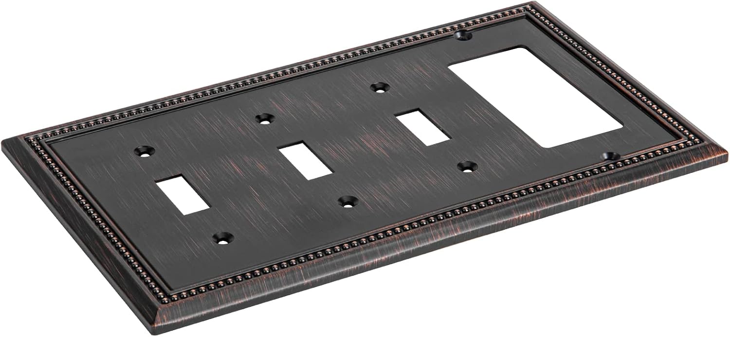 Henne Bery Sunken Pearls Heavy Duty Decorative Wall Plate Switch Plate Outlet Cover (Triple Toggle/Single Decorator, Aged Bronze)