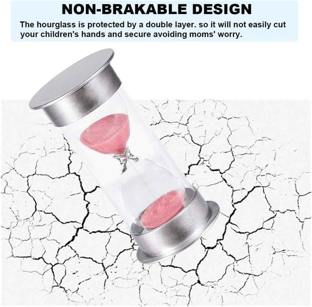 Hourglass Sand Timer 60 Minutes: Plastic Sand Clock 60 Minutes, Hour Glasses with Sand 60 Minutes, Silver Sandglass Timer 60 Minutes for Kids, Games, Classroom, Office Decoration (60 Min, Pink Sand)