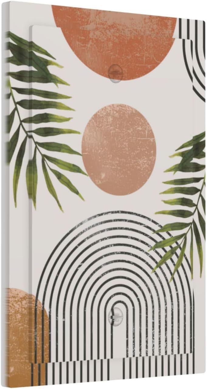 Beautiful Boho Mid Century Large Archs Sun Leaves Plants Light Switch Cover Plate 1 Gang No Device Blank Electrical Wall Plates Faceplate Decorative Switch Plate Covers for Bedroom Living Room Decor