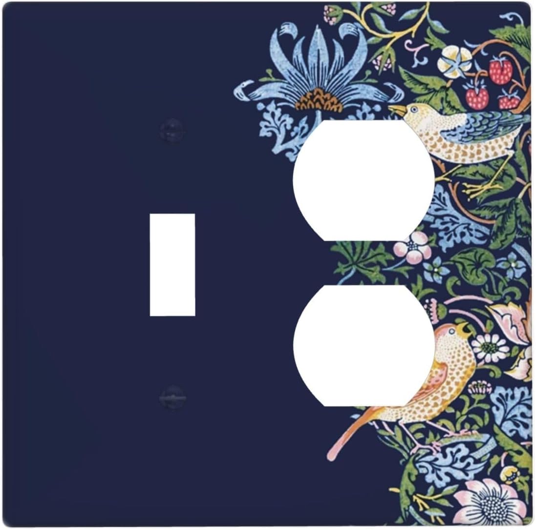 Decorative Outlet Covers Vintage Blue Morris Strawberry Thief Bird Flower 2 Gang Wall Plate Cover Single Toggle Duplex Combo Two Switch Light Switch Cover Plate Faceplate