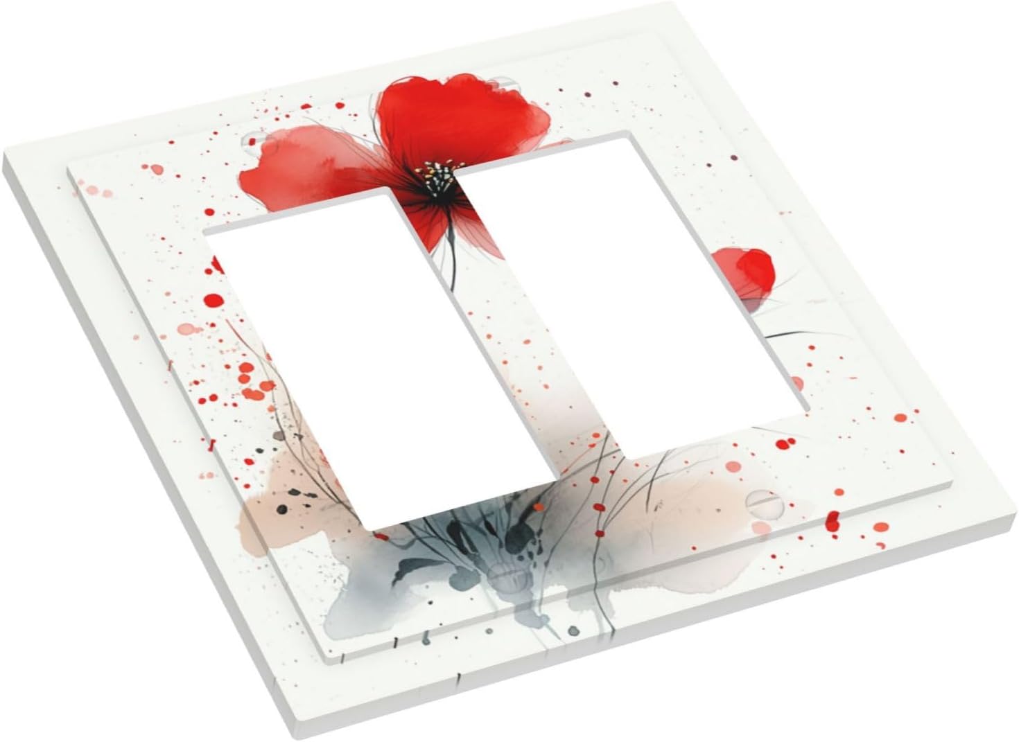 Vintage Watercolor Red Flowers Floral Decorative Outlet Covers 2 Gang Double GFCI Rocker Light Switch Cover Plate Electrical Wall Panels for Bedroom Bathroom Decor