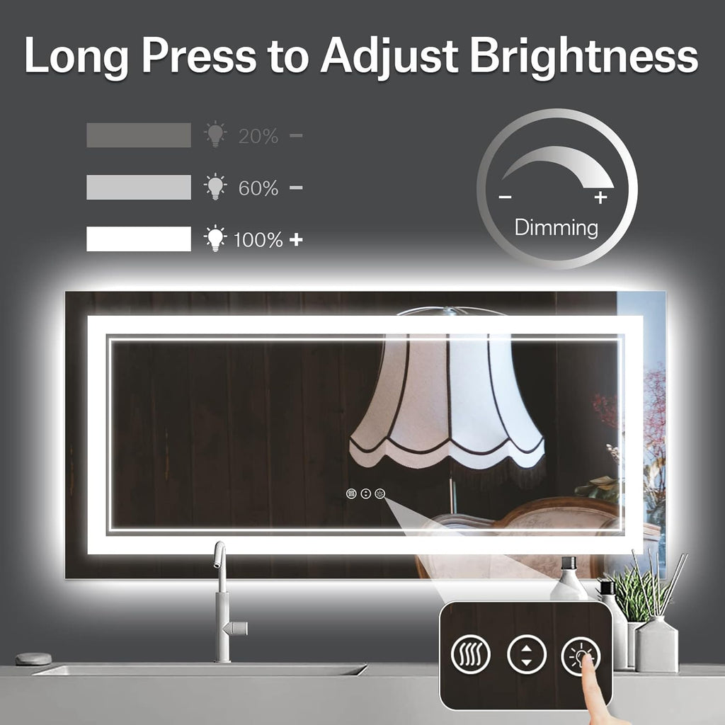 72 x 32 Inch LED Mirror for Bathroom with Front and Backlit,Large Lighted Bathrooom Mirrors for Wall,3 Colors Stepless Dimming Bathrooom Vanity Mirror LED Lights, Anti-Fog, Memory