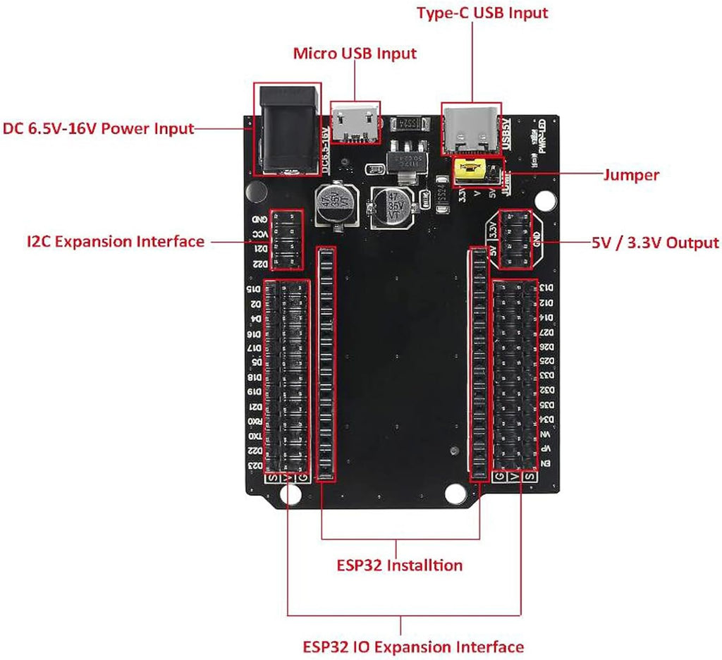 5pcs ESP32 GPIO Breakout Board ESP32 ESP-32S Development Board 30Pin Type-C Micro USB Dual Interface ESP32 Expansion Shield