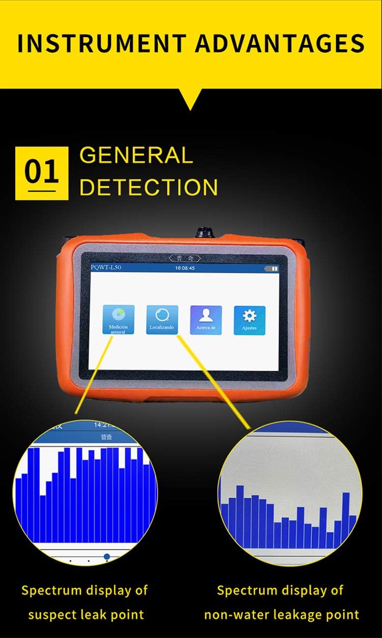 PQWT L30 Underground Water Leak Detectors for Home Wall Water Pipe Detector Machine Horizontal Sensor Acoustic Pipeline Leakage Detection Kit Noise Reduction Headphone Smart Touchscreen Carry Case
