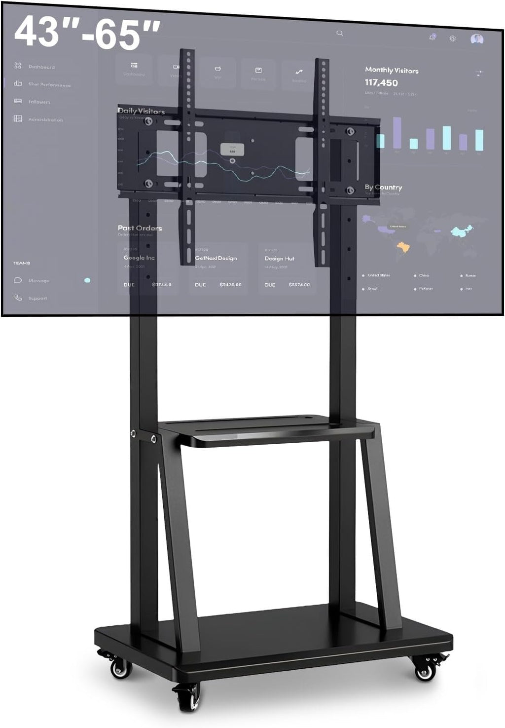 Smart Board Stand with Wheels,Height Adjustable Mobile Rolling Stand for Classroom & Office, Holds up to 300lbs, Whiteboard Portable Cart on Wheels (for 43-65 Inch Smart Board)