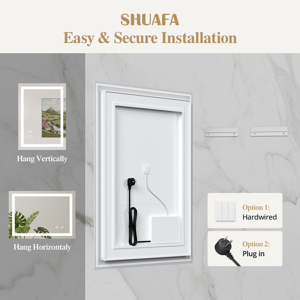 72X36 Inch LED Bathroom Mirror with Lights, Frontlit+ Backlit Bathroom Vanity Mirror for Wall, Ultra-Clear Tempered Glass, Shatter-Proof, Anti-Fog and Memory Function, ETL Listed