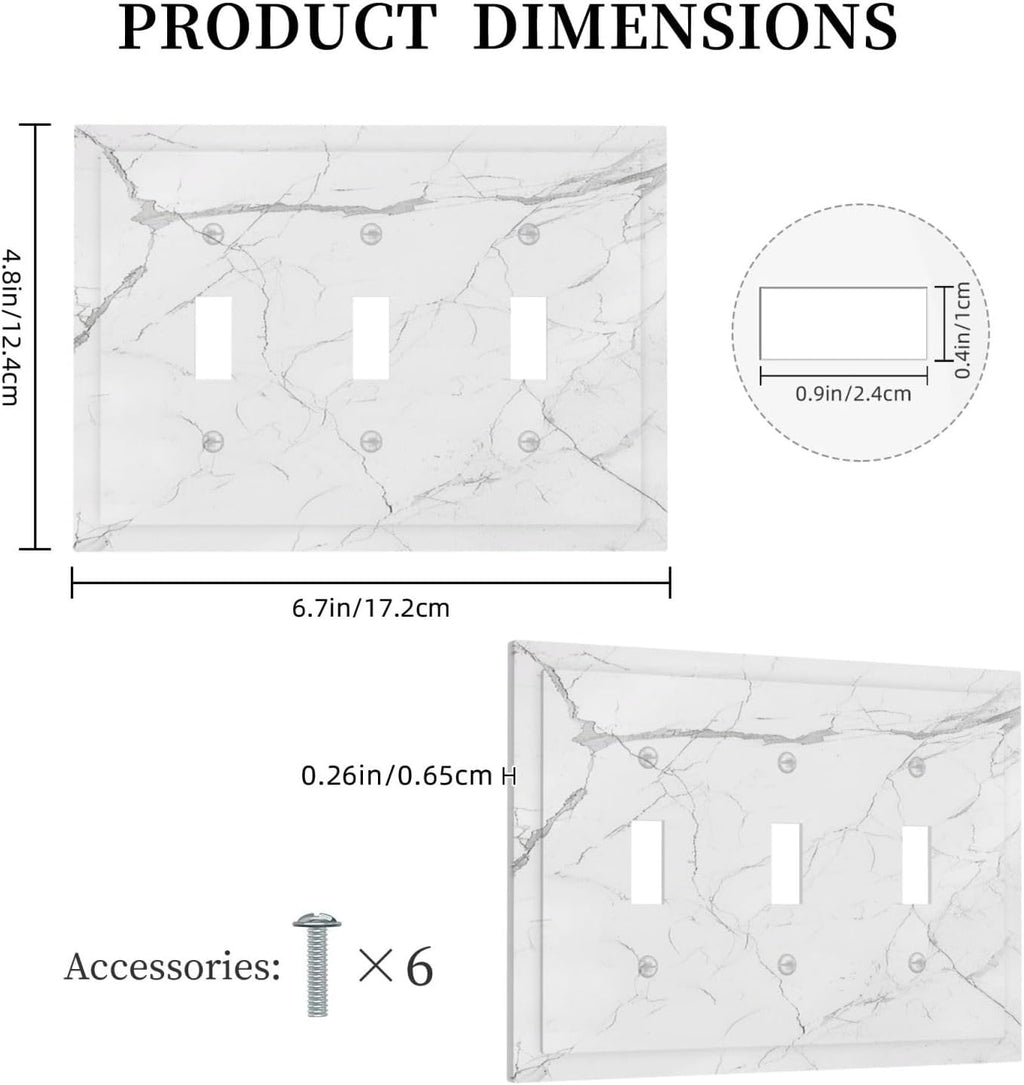 Decorative Switch Plates White Grey Abstract Modern Marble 3 Gang Wall Plate Triple Toggle Light Switch Cover Faceplate Electrical Wall Panels for Bathroom Kitchen Decor