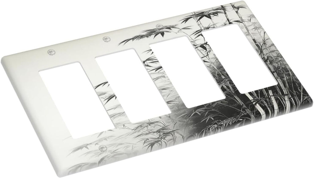 Watercolor Vintage Ink Bamboo Forest 4 Gang Wall Plates Outlet Covers Quad Rocker Light Switch Cover Plate Decorative Switch Plates GFCI Electrical Faceplate for Bathroom Bedroom Decor 4.5 X 8 IN