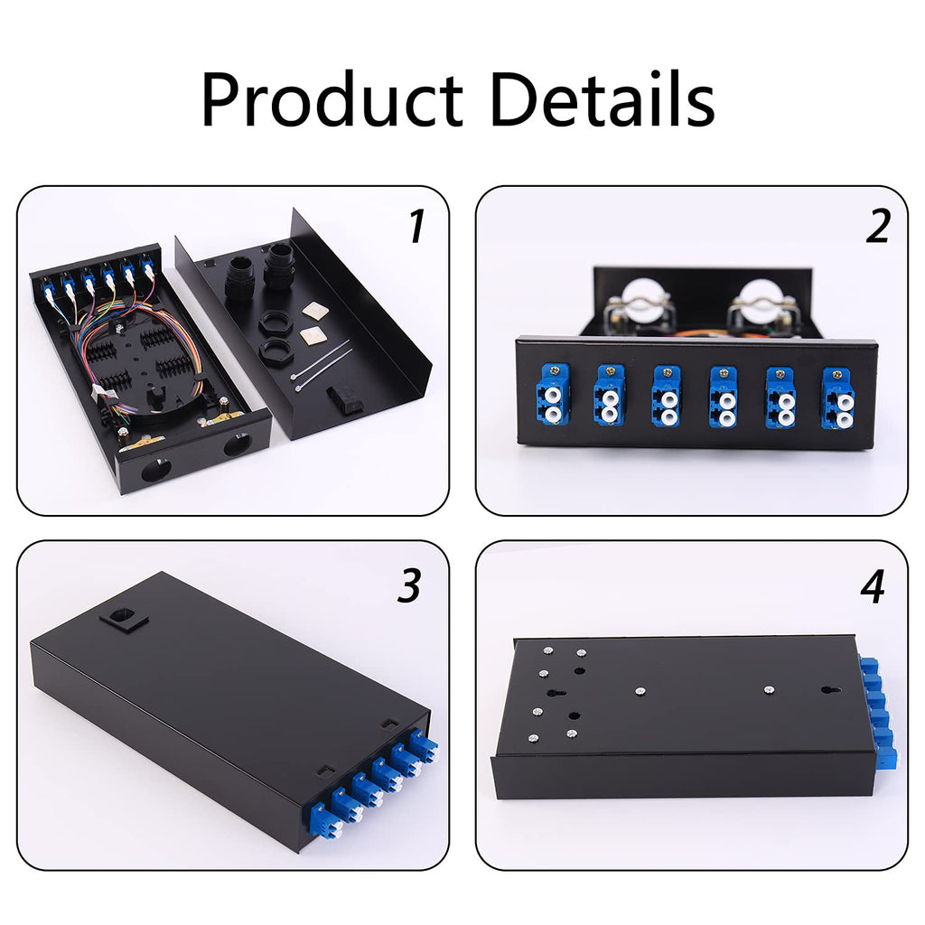 VFLTOOL LC-SM 6 Duplex Box Cables 12 Port Wall Mount Fiber Enclosure With Spool Singlemode OS1 Kit - Includes 1 Meter 12 Strand UPC Pigtail and 6 Port Duplex LGX Loaded Panel