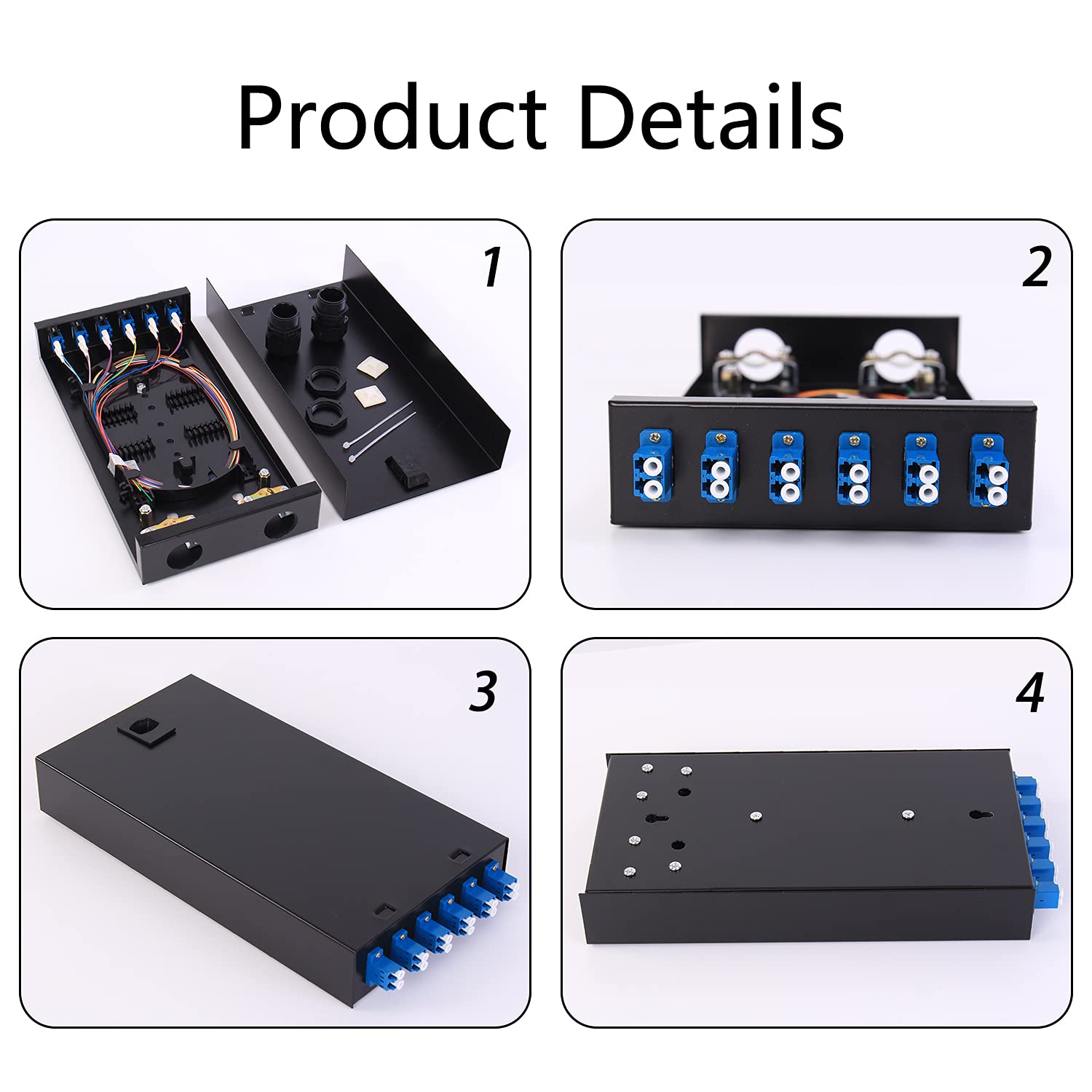 VFLTOOL LC-SM 6 Duplex Box Cables 12 Port Wall Mount Fiber Enclosure With Spool Singlemode OS1 Kit - Includes 1 Meter 12 Strand UPC Pigtail and 6 Port Duplex LGX Loaded Panel
