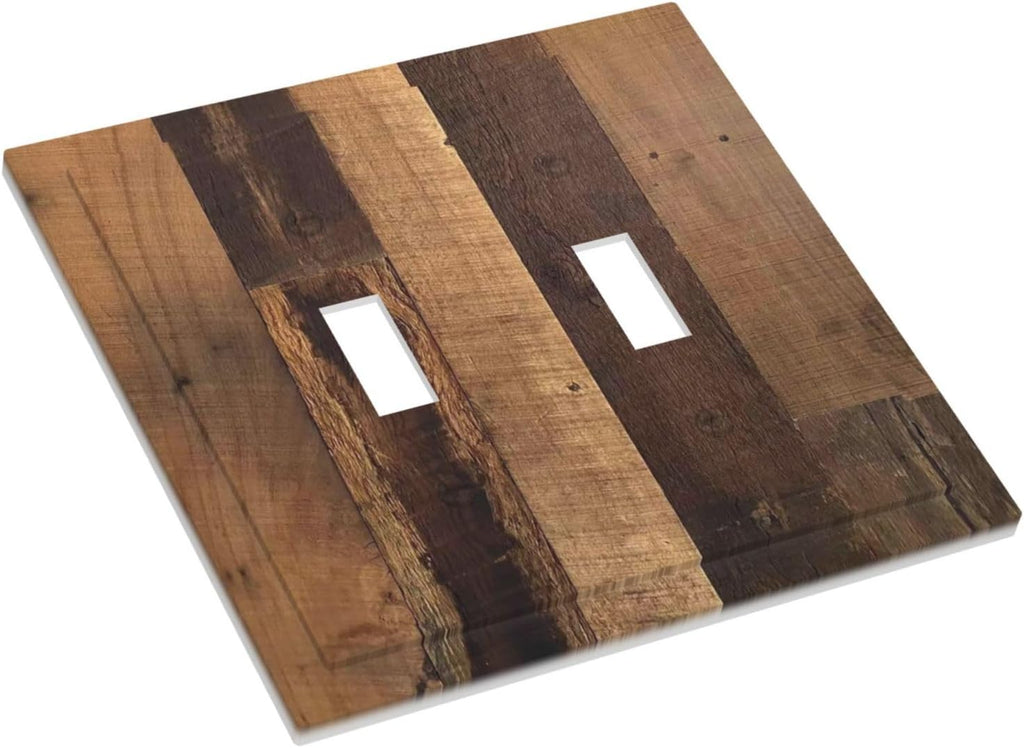 Rustic Brown Wood Vintage Wood Board Decorative Switch Plates 2 Gang Double Toggle Outlet Light Switch Cover Wall Plate Electrical Faceplate For Farmhouse Cabin Decor