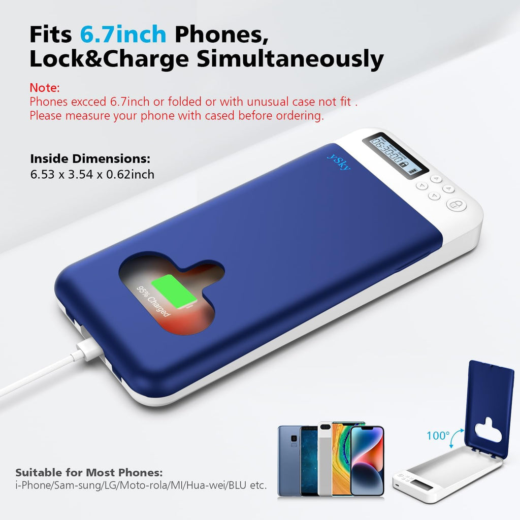 ySky Cell Phone Lock Box with Timer,Portable Timed Phone Lock Box for iPhone and Android Phones, Self-Control Timer Phone Locker Jail to Help Kids,Students Focus Back