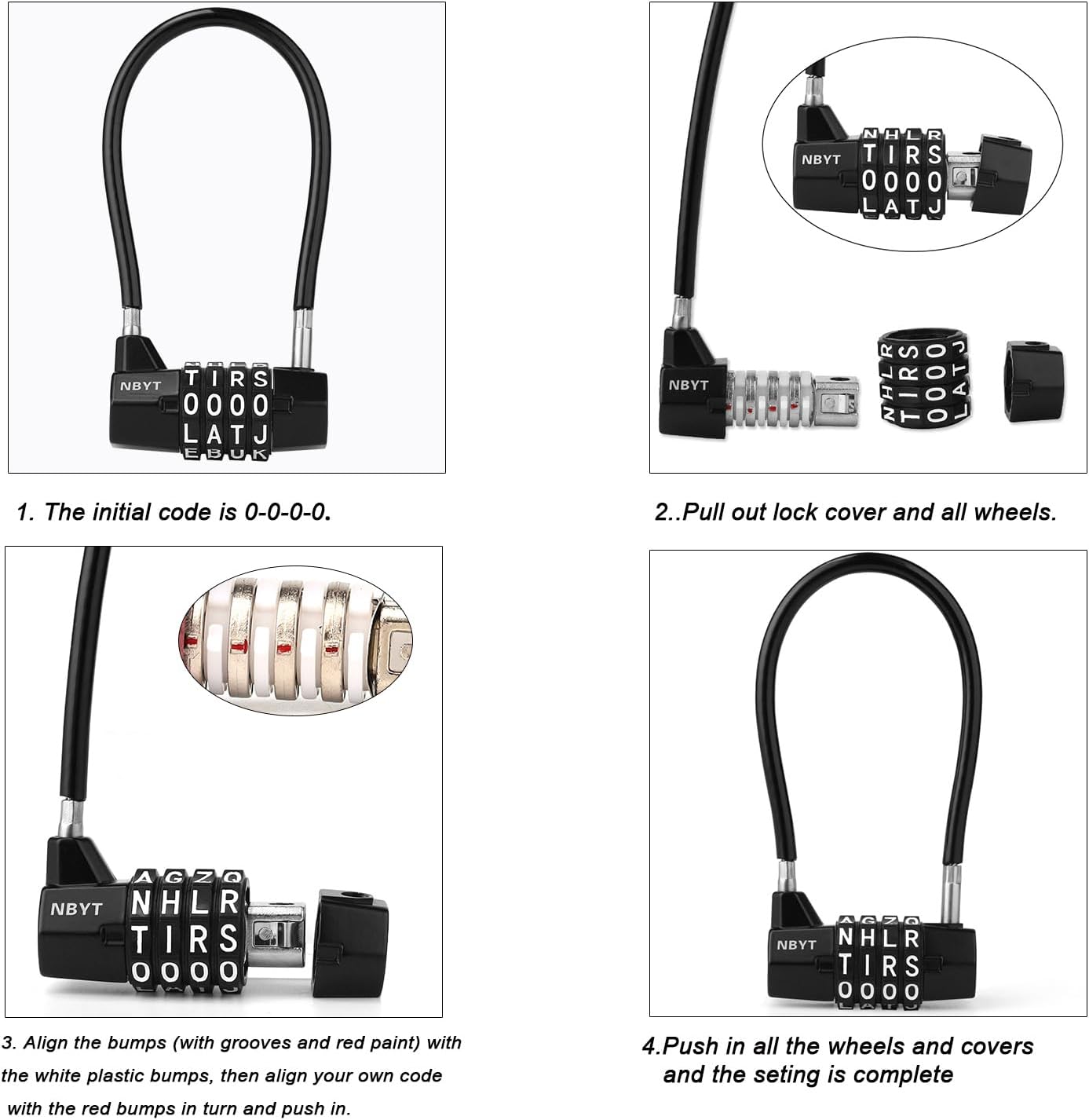 4-Word Resettable Combination Lock, Letter Lock- Home Security Padlock with 5mm Anti-Theft Cable for Garden Gates, Pool, Refrigerator,Gates, Storage ，Cabinet(7''(Locking Span 3.5''))