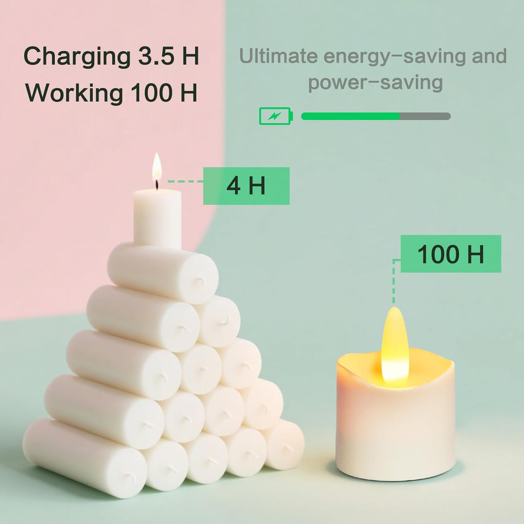 HL Flameless Candles with Remote Timer, 100+Hours Rechargeable Waterproof Battery Operated Tea Lights with Charging Base, Yellow LED Votive Floating Candles for Festival Wedding Home Party Decor-12pc