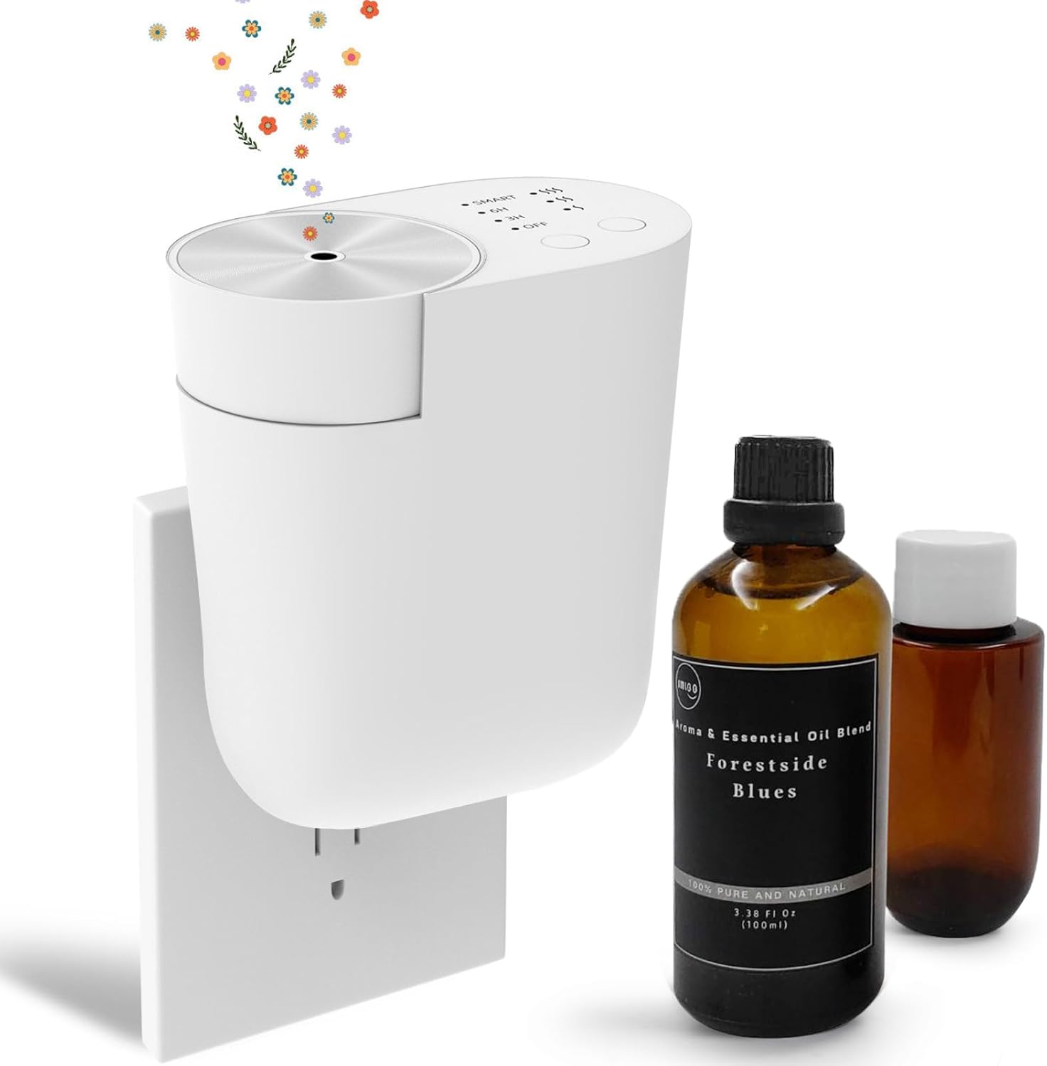 Plug-in Wall Diffuser | Waterless Essential Oil Aroma Diffuser | Portable Mini Home Scent Machine for Large Room | Aromatherapy Kit with 100ml Oil & Refill Bottle | White | Gift