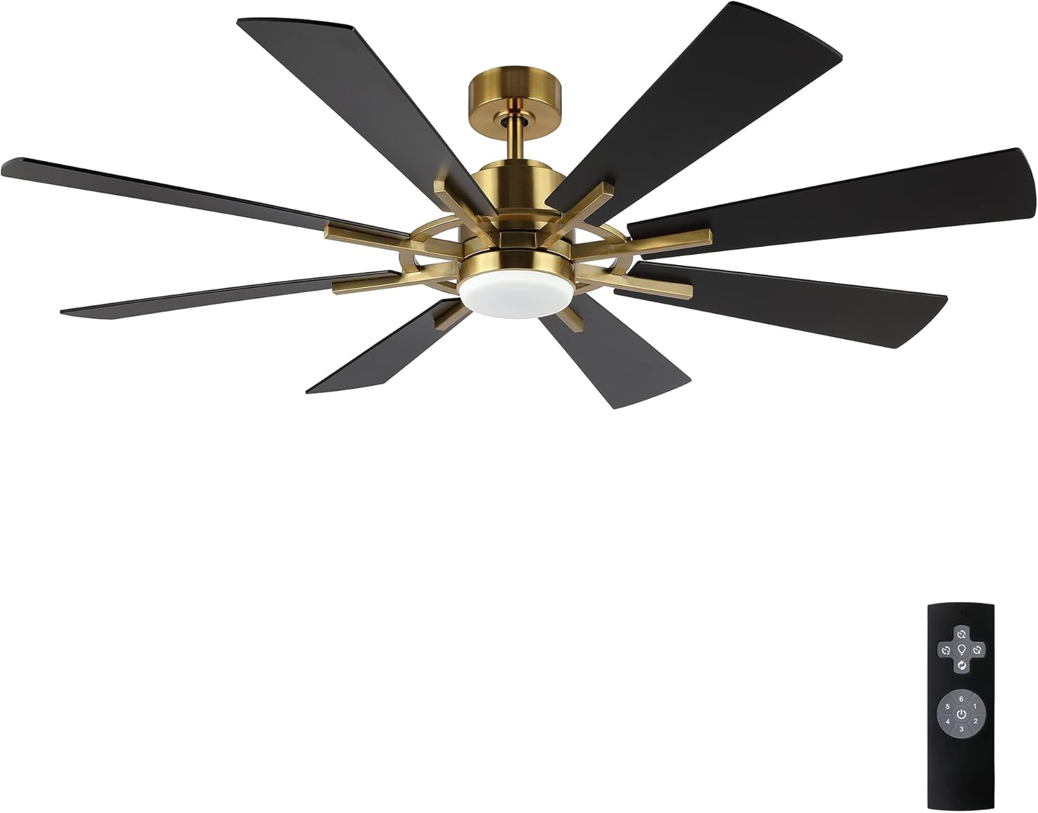 WINGBO 60" DC Ceiling Fan with Lights and Remote Control, Gold and Black Ceiling Fan, 8 Plywood Blades, 6-Speed Reversible DC Motor, Modern Ceiling Fans Indoor for Kitchen Bedroom Living Room