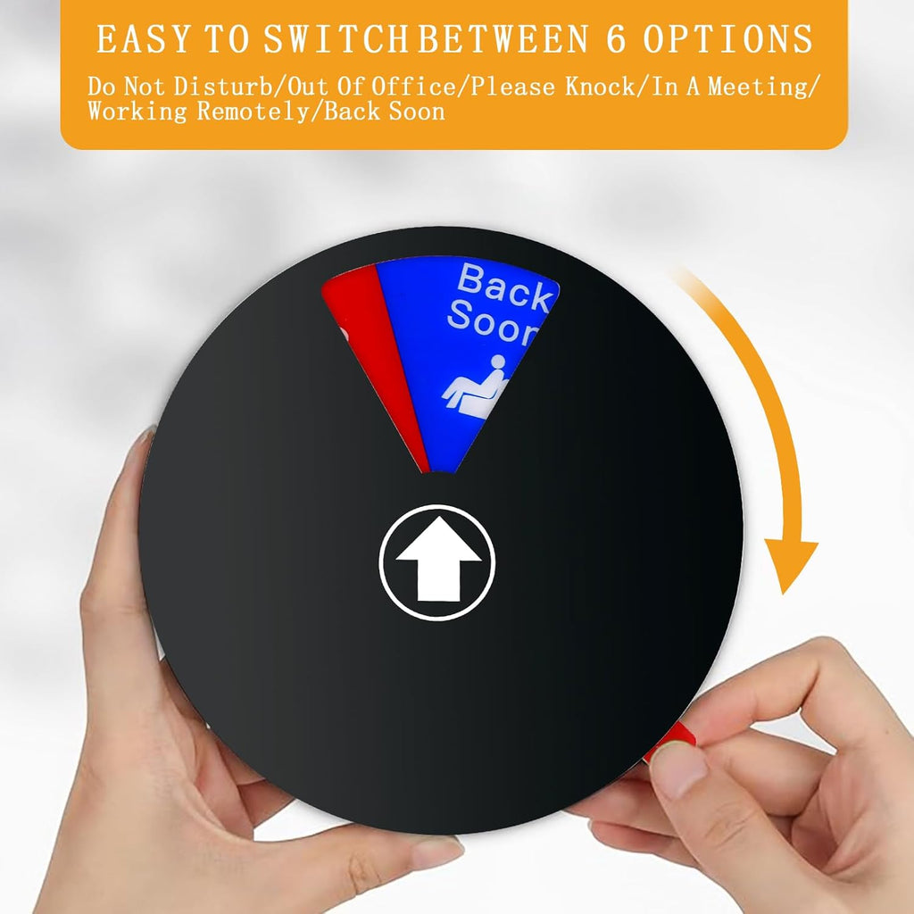 Office Privacy Door Sign with Rotating Status Indicator - 6 Inch Magnetic & Adhesive ABS Sign for Office/Home, 6 Modes (Do Not Disturb/Meeting/Remote Work) (Black)