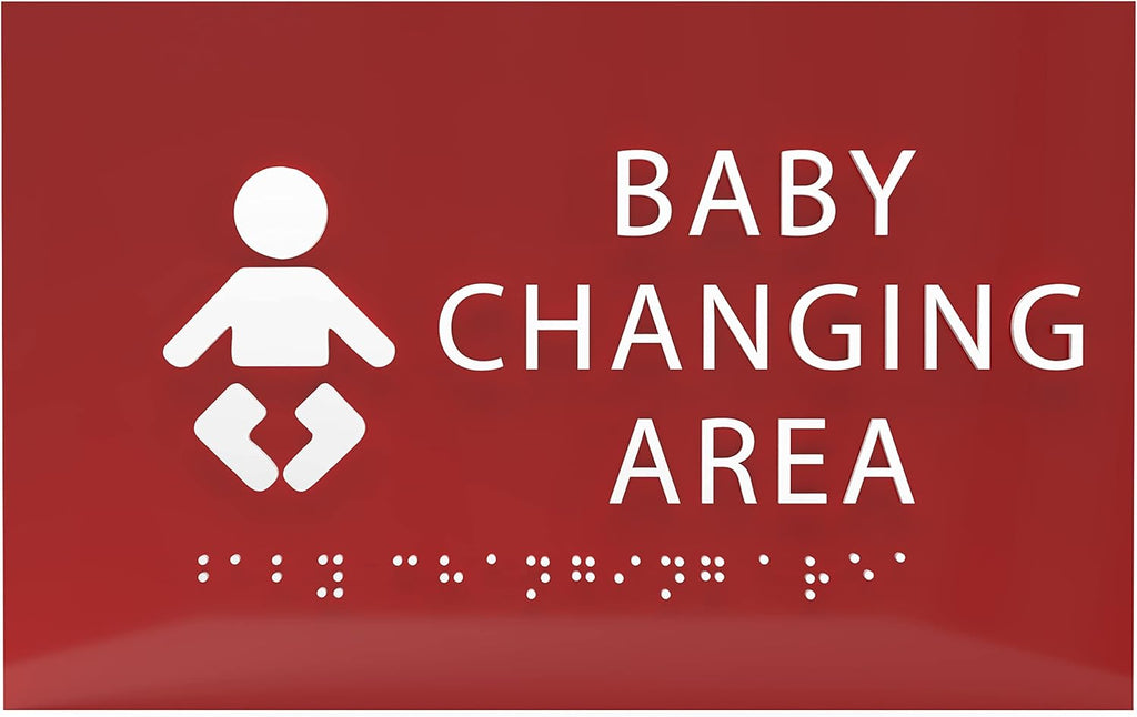 6" X4" Baby Changing Area Sign | Tactile Graphics Grade 2 Braille Text Baby Care Sign| ADA Compliant Wall Mount Plastic Restroom Sign for Hospital, Offices, Clinics and Apartments