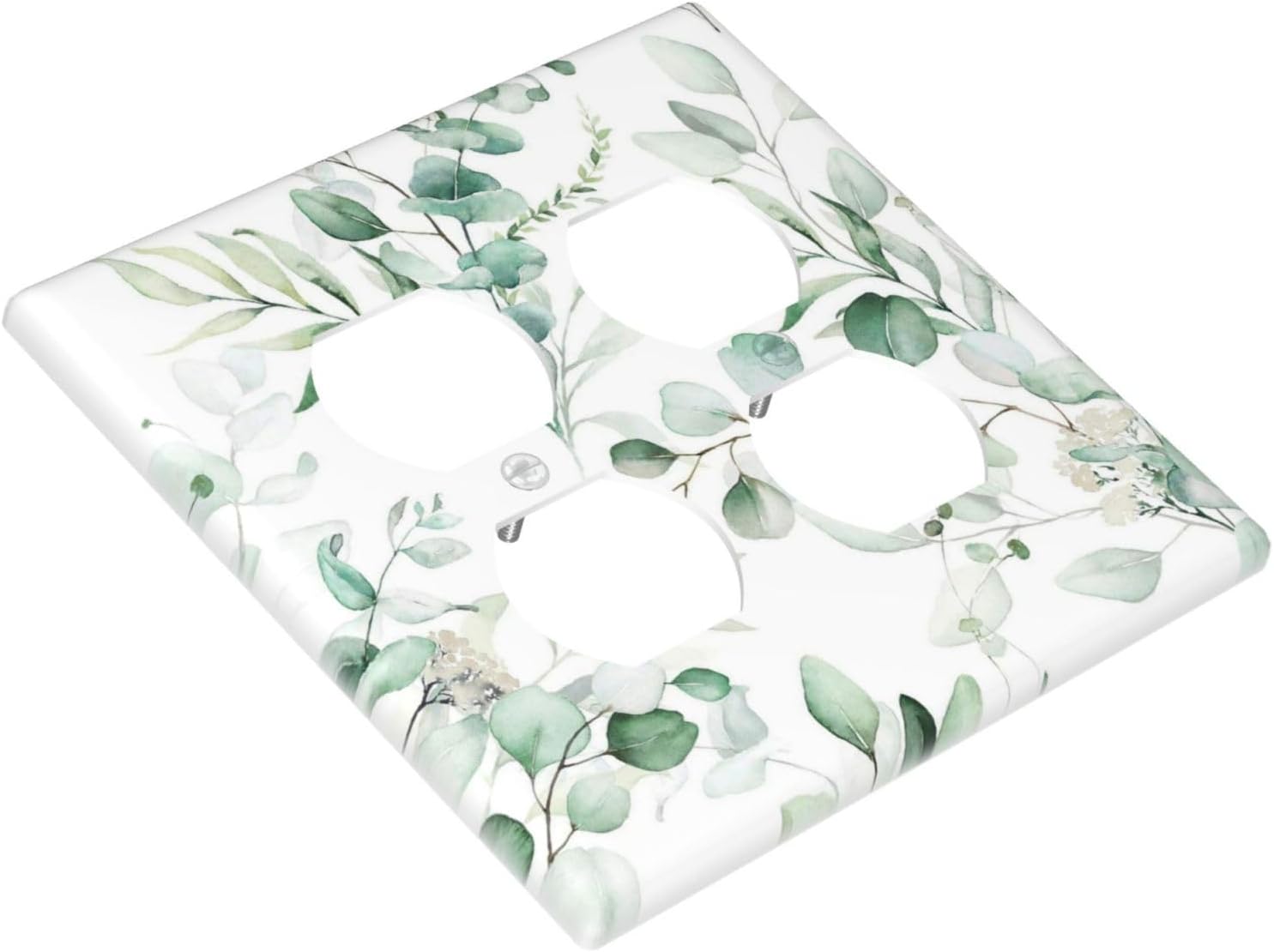 Boho Green Eucalyptus Leaf Floral Plants Flowers Outlet Covers 2 Gang Double Duplex Decorative Light Switch Covers Electrical Wallplates Socket Faceplate for Bed Room Living Room Decor