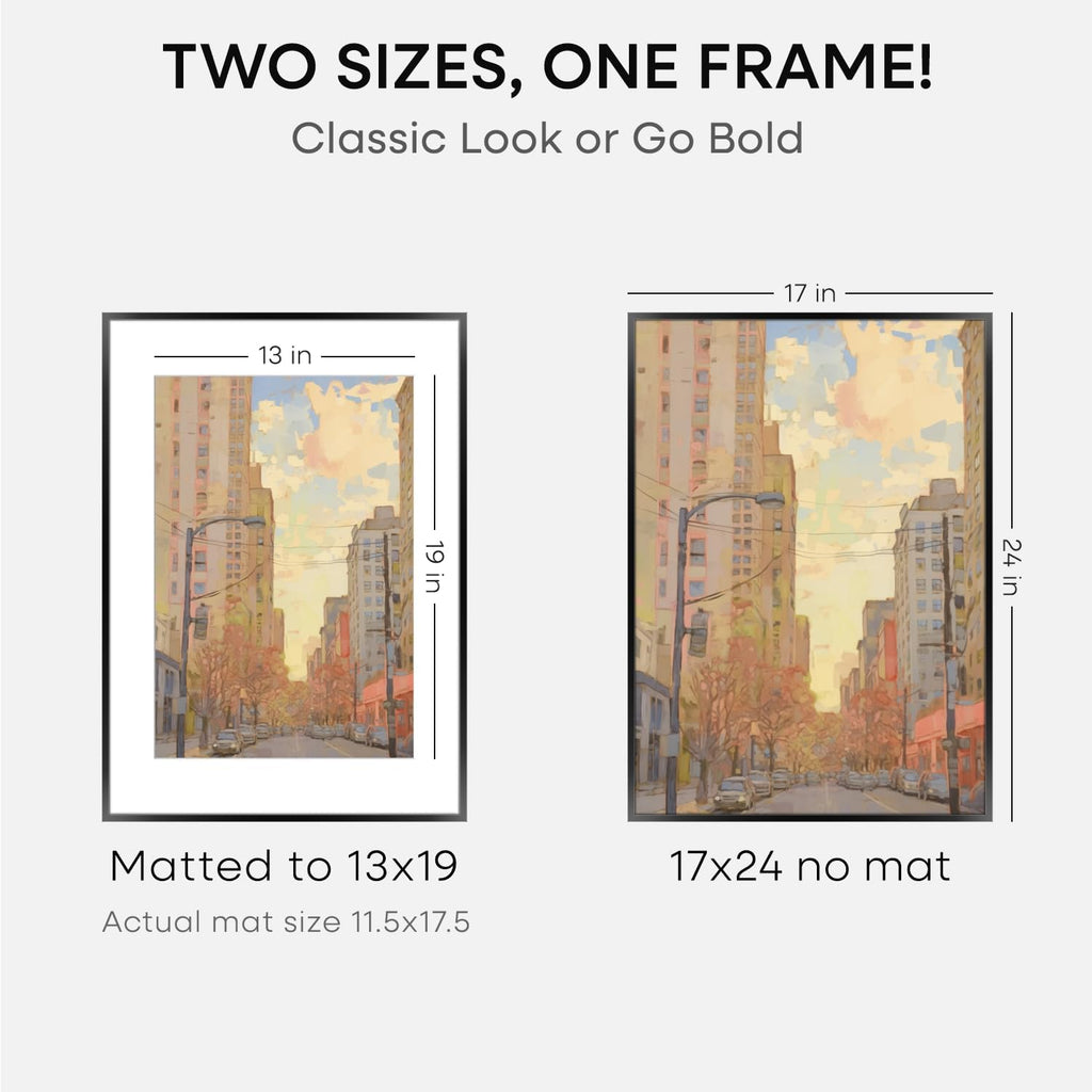 Homeforia 17x24 Picture Frame Black, High End Metal 17x24 Poster Frames with Mat 13x19 for Photo, 17 x 24 Black Frame Matted to 13 x 19 inch Print, 24x17 Thin Frame, Tempered Glass, Wall Kit, Set of 1
