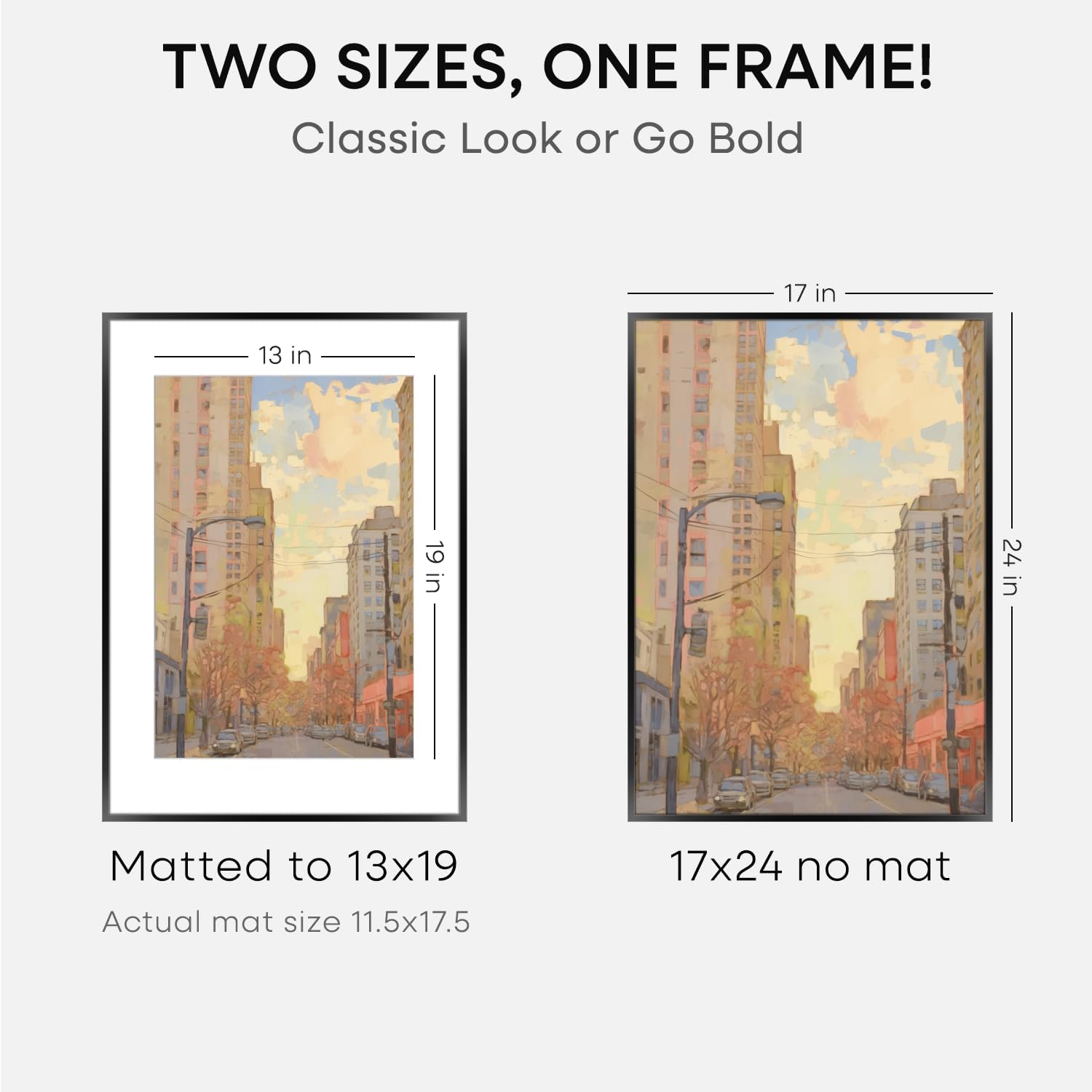 Homeforia 17x24 Picture Frame Black, High End Metal 17x24 Poster Frames with Mat 13x19 for Photo, 17 x 24 Black Frame Matted to 13 x 19 inch Print, 24x17 Thin Frame, Tempered Glass, Wall Kit, Set of 1