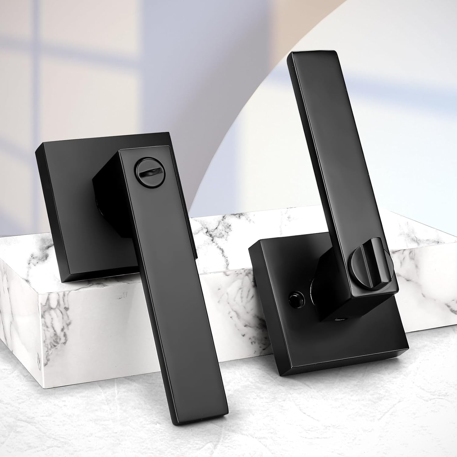 Probrico 10 Pack| Matte Black Square Privacy Door Levers Bed Bath Door Handles, Heavy Duty Interior Keyless Door Locks for Left or Right Sided Doors