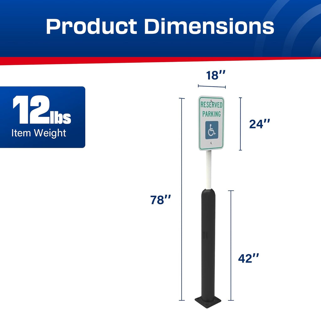 Impact Recovery - Sta-Rite Flexible Sign Post - Sign Holder for Handicap Parking Signs - Made in the USA - 78” with Black Bollard