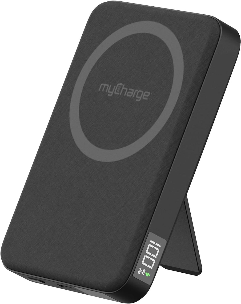 myCharge CliqLuxe 10,000mAh Wireless Magnetic Power Bank - Qi2.2 25W Ultra-Fast Wireless Charging | Foldable Metal Stand | 20W PD USB-C Port | Digital Battery Display | Premium Black Fabric