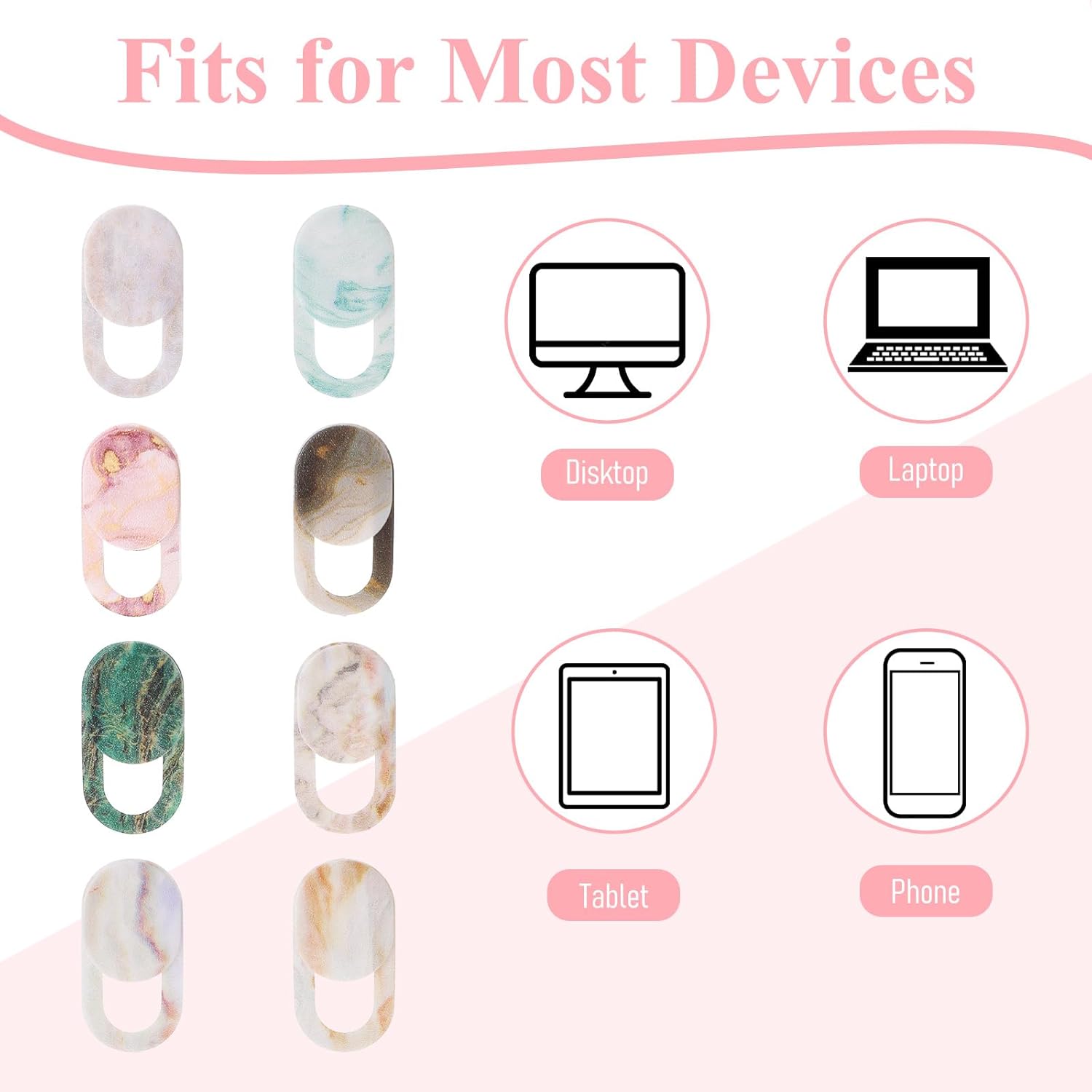 8PCS Webcam Cover Slide, Colorful&Marble Laptop Camera Cover Slide Computer Phone Camera Covers Privacy Protector for Protect Your Visual Privacy