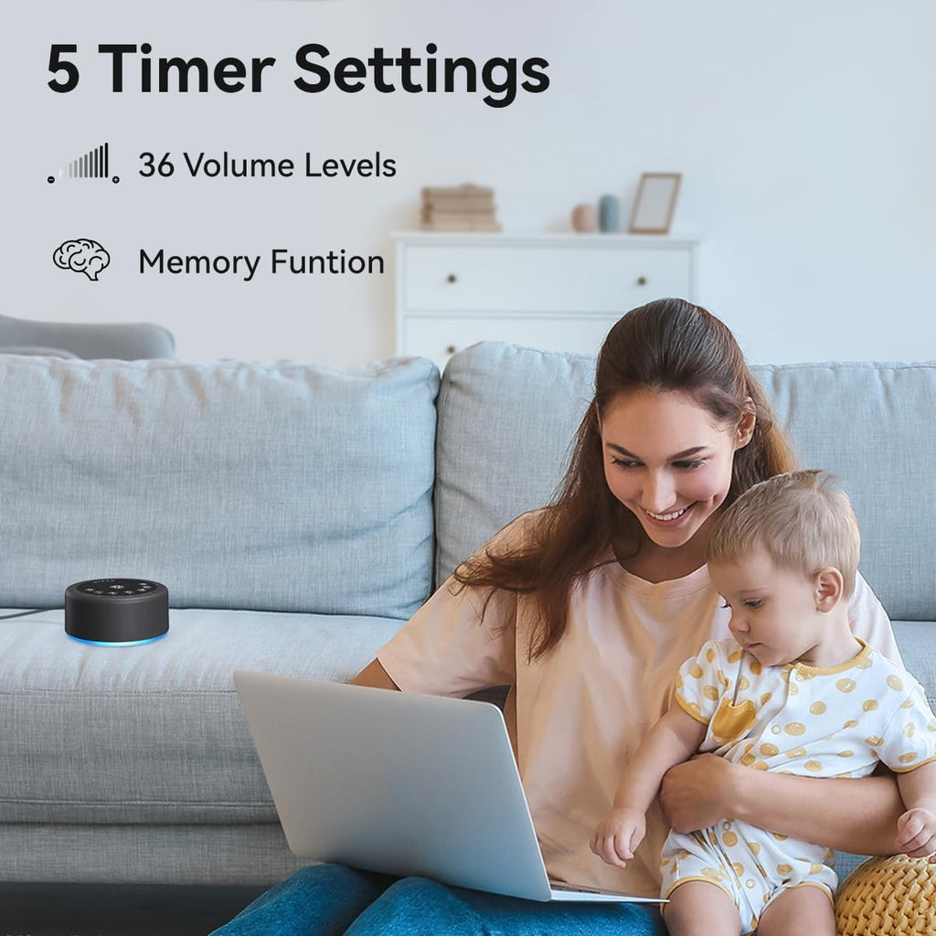 Sleep Sound Machine White Noise Machine with 30 Non Looping Sounds 12 Night light Colors with 5 Timers 36 Adjustable Volume Memory Function Brown Noise Machine for Baby kid Adult & Home Nursery Travel