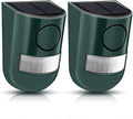Qualirey 2 Pack Solar Sound and Light Alarm Motion Sensor 129db Outdoor Security Siren Waterproof Motion Activated Detector Alarm 6 LEDs Flash Warning Strobe System for Home, Farm (Green)