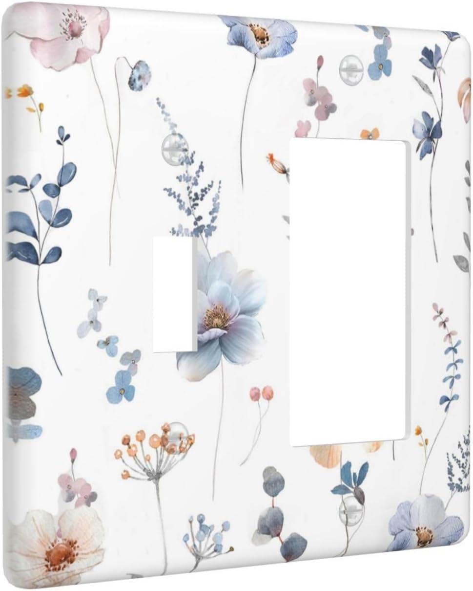 Wildflowers Plant Leaves Floral Berry Outlet Covers 1 Toggle 1 Rocker Combination Decorative Wall Plate Electrical Switch Plates Light Switch Cover Plate for Bed Room Living Room Decor
