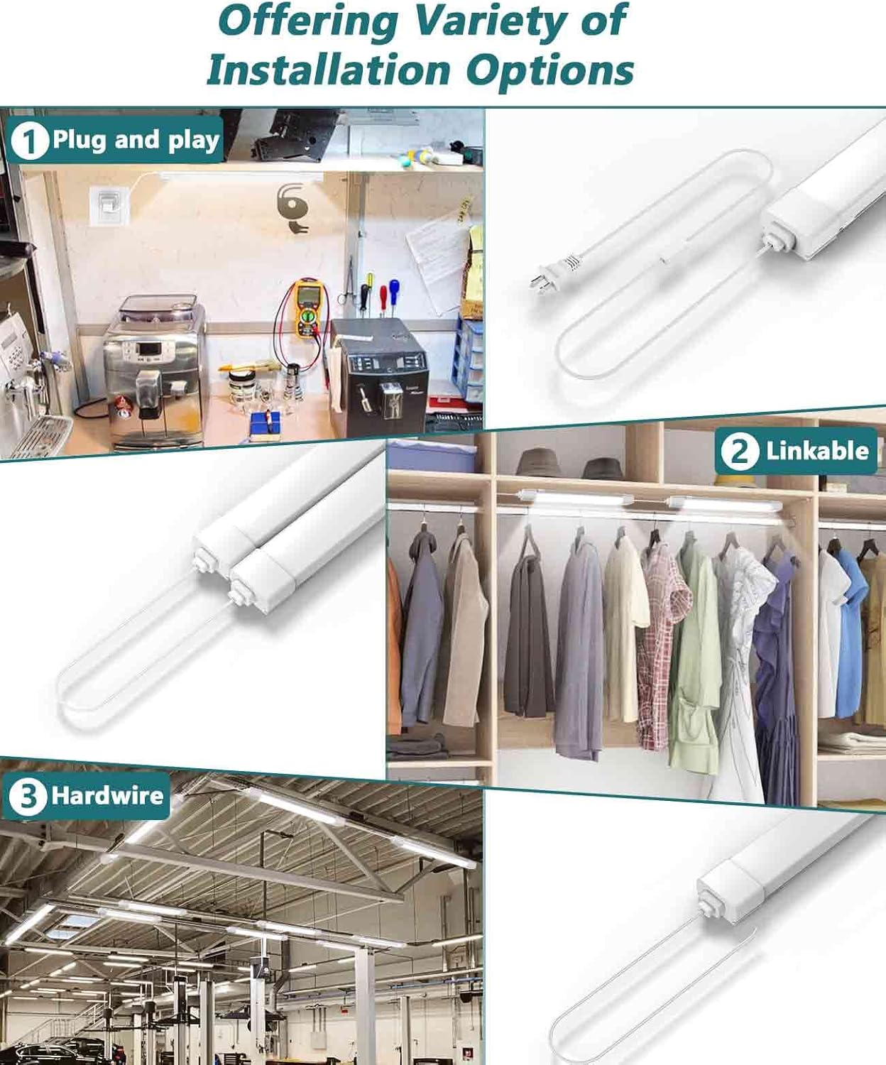 Plug-and-Play LED Shop Light - Waterproof, Linkable, 18W 2000LM, 5000K, with NO/Off Switch - Perfect for Ceiling, Closet, and Workshop - 2FT (2PCS)