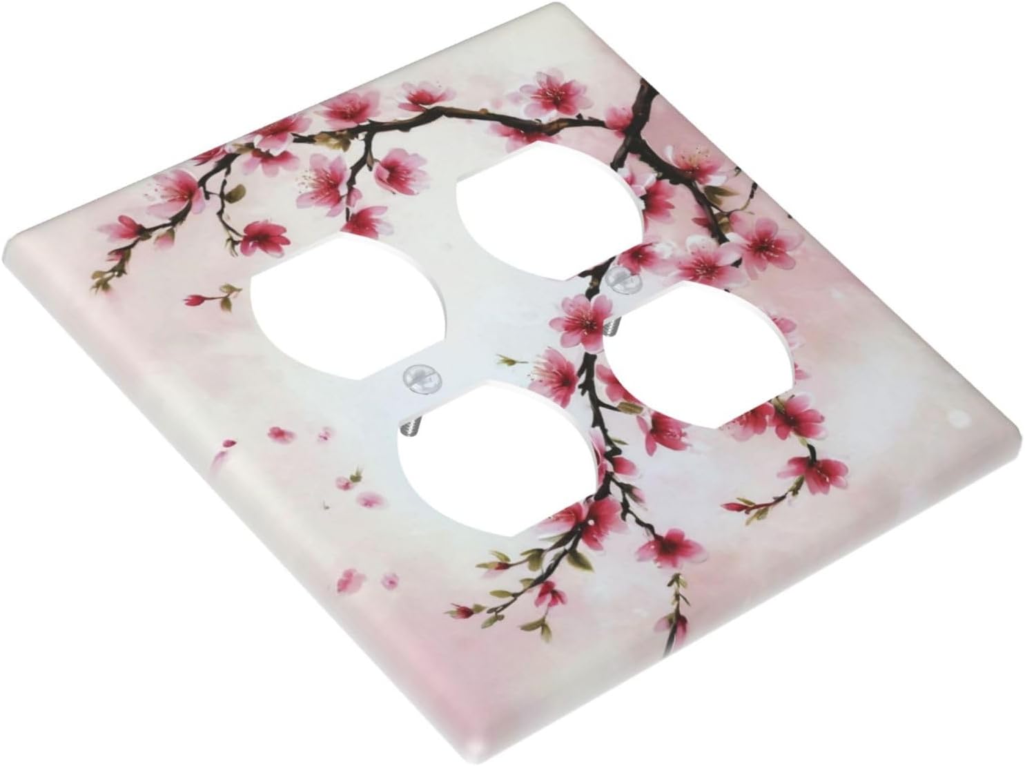 Decorative Outlet Covers Rustic Branch with Pink Flowers Plum Blossom 2 Gang Wall Plate Double Duplex Light Switch Cover Switch Plate Covers Faceplate for Bedroom Home Decor