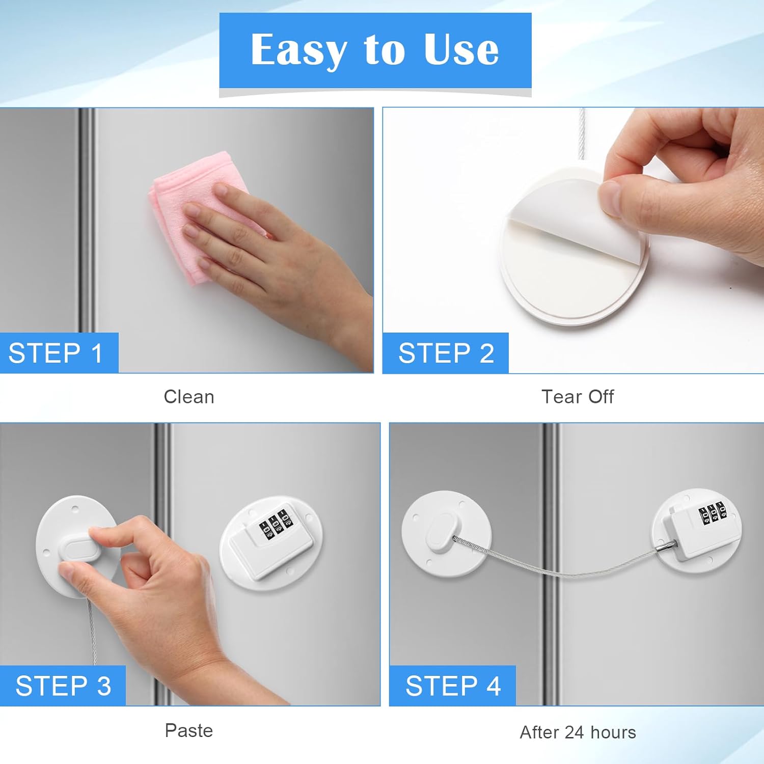 4PCS Refrigerator Locks Combination, Drill-Free Refrigerator Door Lock Fridge Lock Combination with Password, Mini Digital Refrigerator Lock for Freezer Door Lock (White)