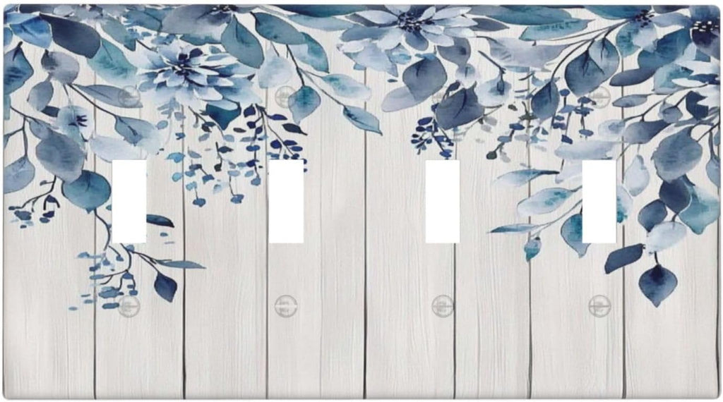 Eucalyptus Rustic Watercolor Plant Light Switch Covers Quad Toggle Electrical Faceplate 4 Gang Wall Plate Decorative Switch Plates For Farmhouse Home Decor