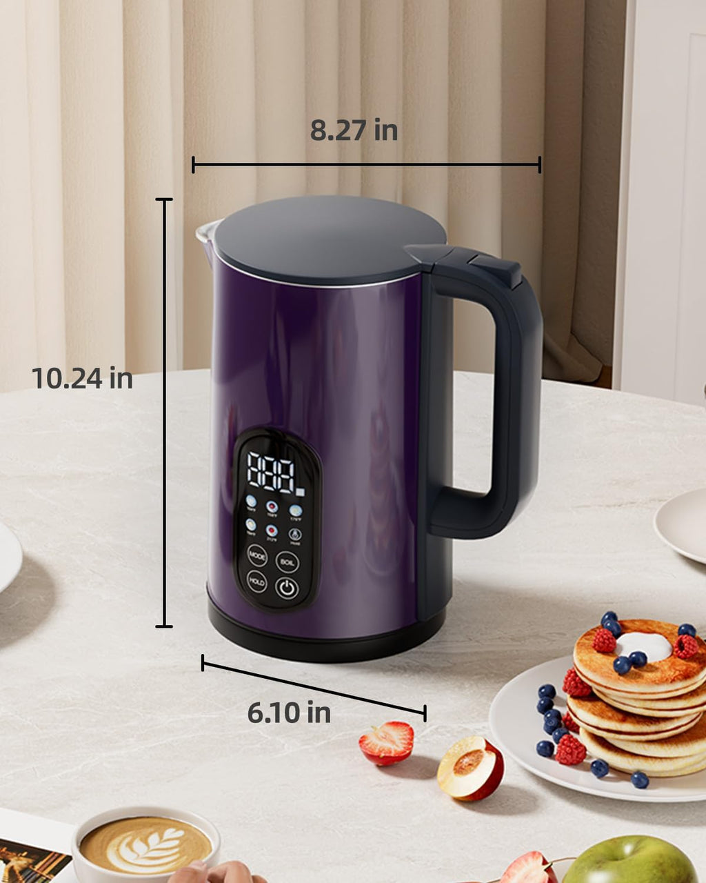 Tisania Smart Electric Kettle with Temp Control - 1.7L Cordless Kettle for Milk, Tea, Coffee, Baby Formula, 5 Presets & 2-Hour Keep Warm, Fast Boil Stainless Steel, Purple
