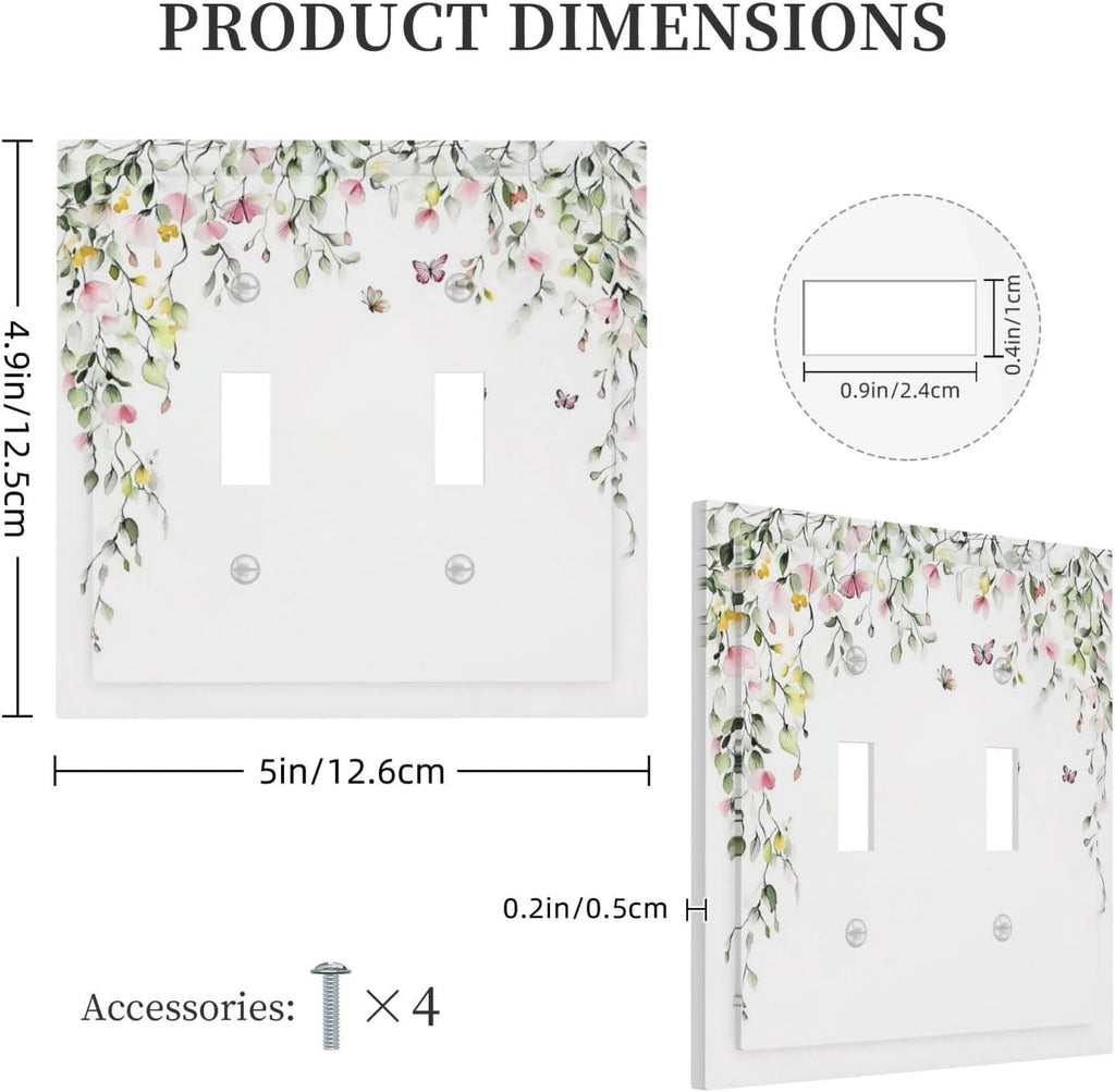 Watercolor Flowers Vine Colorful Butterfly Floral Decorative Switch Plates 2 Gang Double Toggle Outlet Light Switch Cover Wall Plate Electrical Faceplate For Bed Room Living Room Decor