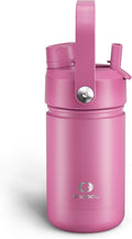 Kids Insualated Water Bottle with Straw - 12oz Stainless Steel Water Bottle with Dual Spouts, Leak-Proof, BPA-Free, Double Wall Vacuum Keeps Cold for 24 Hours for Sports, Travel, School (Turkish Rose)