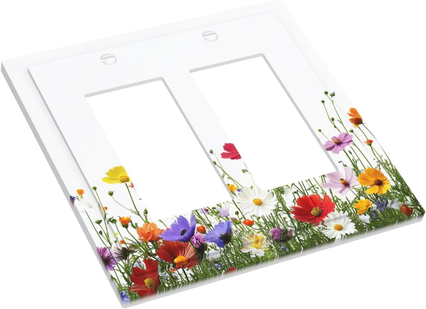 Decorative Outlet Covers Colorful Wildflowers Plant Floral Daisy 2 Gang Double Gfci Rocker Electrical Wall Panels Light Switch Cover Plate For Bed Room Living Room Decor