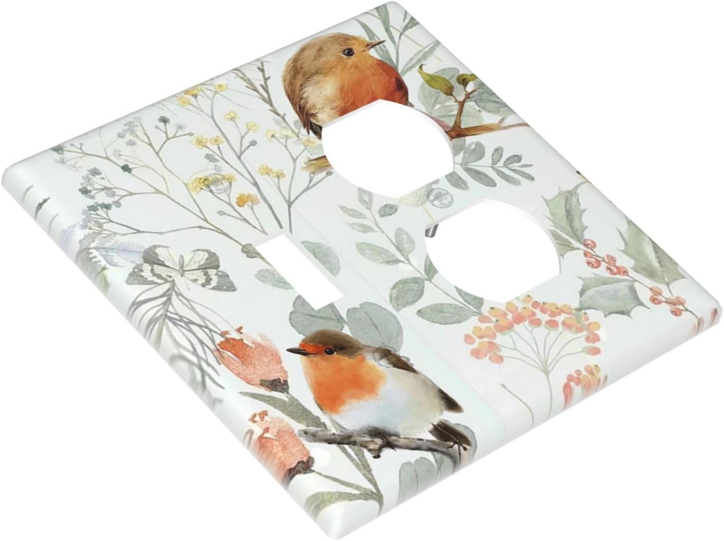 Wallplates Red Floral Berries Colorful Bird Plant 1 Toggle 1 Duplex Switch Plate Electrical Gfci Faceplate Decorative Light Switch Covers For Bed Room Living Room Decor