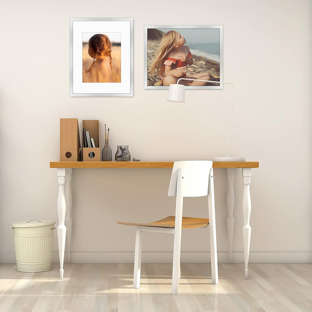Golden State Art, 16x20 Picture Frame with Mat for 11x14 - High Definition Glass Wall Mounting Horizontal Vertical Display (Silver, 1 Pack)