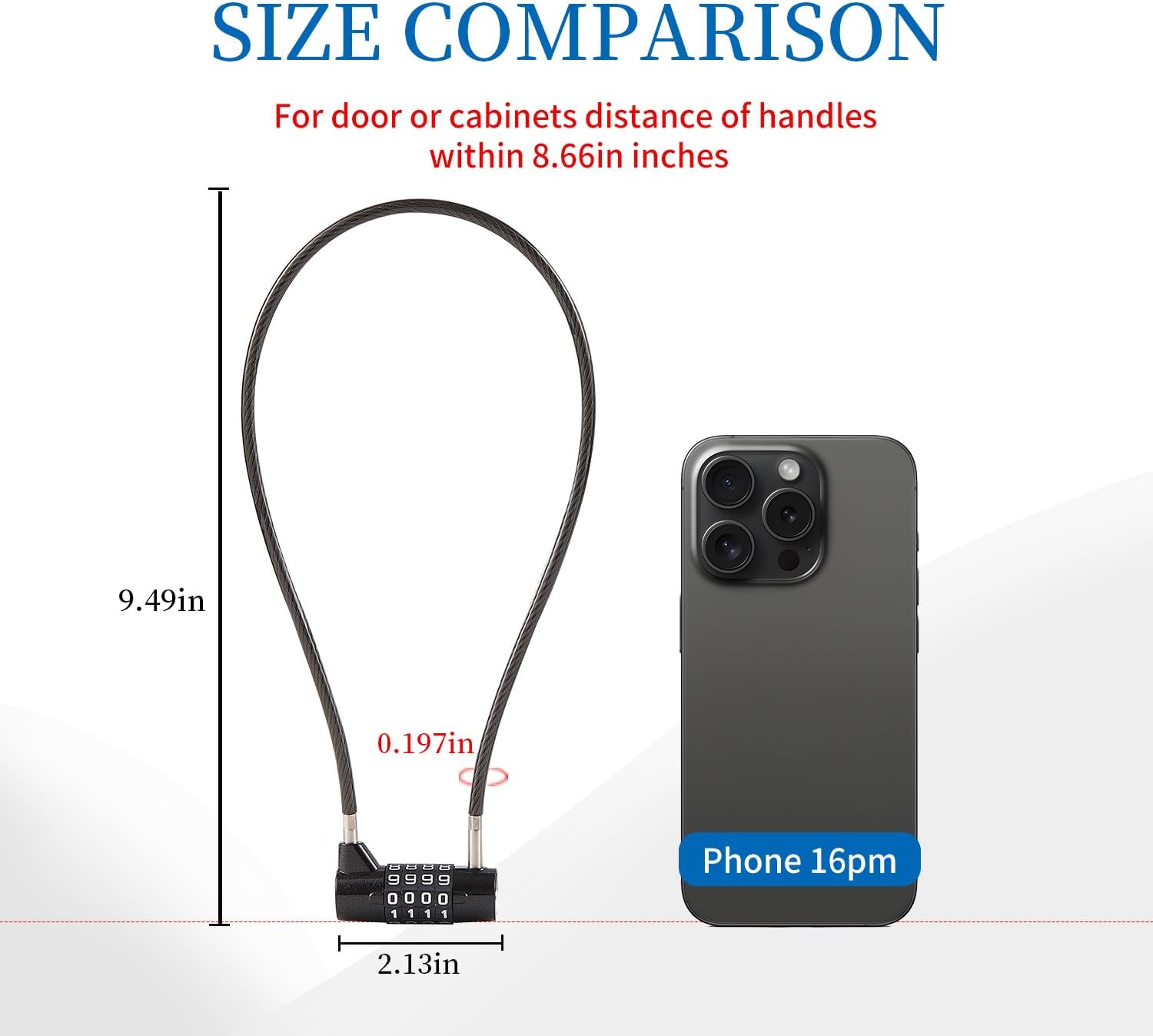 Combination Lock Cable Lock with 4 Digits Cabinet Lock with 9" Durable Cable Ideal for lockers, Gym, gate, Fence, Toolbox, case, hasp Storage and Outdoor（47.6） (9")